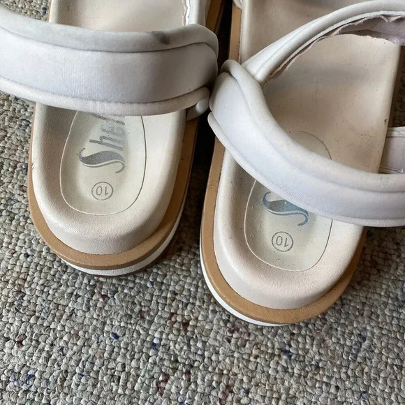Women’s Sz 10 Walking Sandals Ivory Brown Ankle Straps Chunky Comfortable Shein - Picture 4 of 6